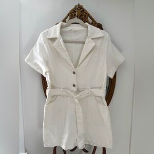 Vici Cream Denim Utility Jumpsuit with Belt